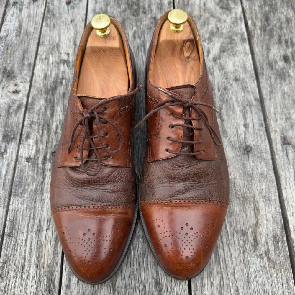 Paolo De Marco Mens Brown Leather Brogue Cap Toe Derby Dress Shoes Size 11 Spain - Picture 9 of 11